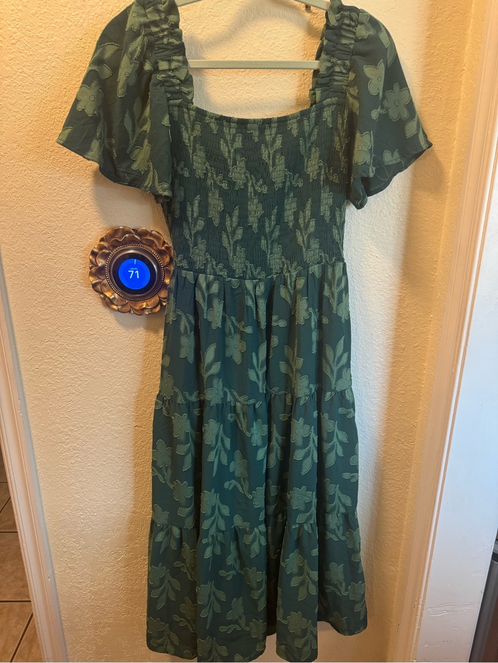 Smocked Green Floral Maxi Dress with Flutter Sleeves